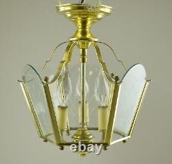 Traditional Polished Brass Glass & Steel Semi Flush Mount