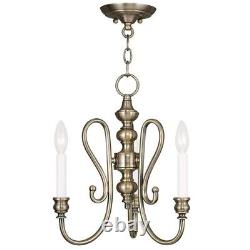 Traditional Three Light Chandelier Antique Brass Polished Nickel Finish