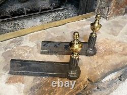 Unique Antique French Pair Brass & Polished Steel Fireplace Andirons Firedogs