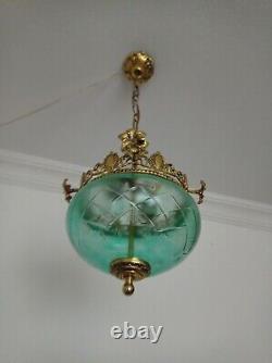Vintage Brass Cut Crystal Chandelier Lighting Hand painted Ceiling Fixture Light