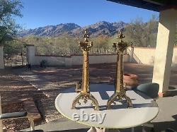 Vintage Brass POLISHED Andirons 20 POUNDS EACH 29 inches tall MINTCONDITION