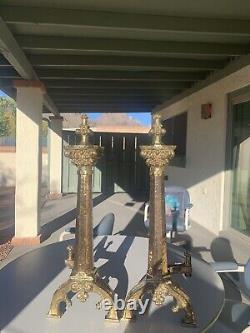 Vintage Brass POLISHED Andirons 20 POUNDS EACH 29 inches tall MINTCONDITION
