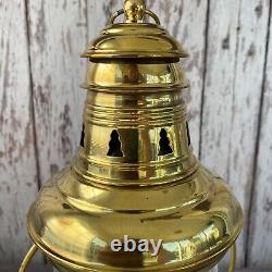 Vintage Brass Ship US Anchor Lantern Polished Finish Nautical Oil Lamps