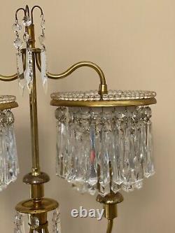 Vintage Crystal Brass Candelabra Floor Lamp Chandelier French Stylized