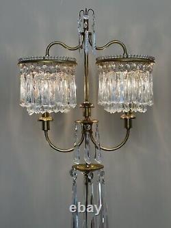 Vintage Crystal Brass Candelabra Floor Lamp Chandelier French Stylized