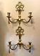 Vintage Pair Of Brass Double Arm Ribbons Bow Tassel Candle Holder Wall Sconce