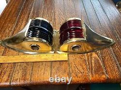 Vintage Polished Brass Red/blue-green Glass 10 Running Lights New Wiring, Leds