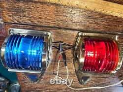 Vintage Polished Brass Red/blue-green Glass 10 Running Lights New Wiring, Leds