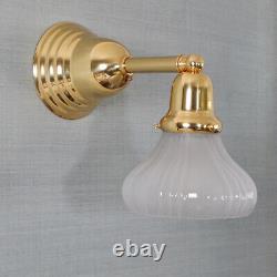 Vintage Polished and Lacquered Brass Wall Sconce Light Fixture w Sheffield Shade