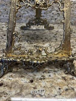 Vintage Rococo Revival Style Polished Brass Table Display Easel 15 H Ornate