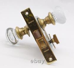 Vintage Round Clear Glass Polished Brass Privacy Door Knob Set