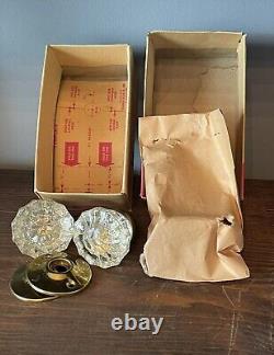 Vintage TEGCO Glass Door Knob Polished Brass Set LACalifornia NOS Lot Of 5