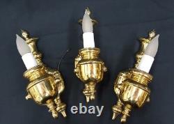 Vintage W. H. Jenks Richmond VA Lacquered Polished Classic Brass Sconces Set of 3