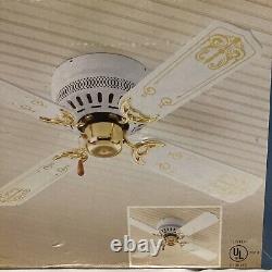 Vintage Windsor & Browne Brass Ceiling Fan Old New Stock White Stencilled Blades