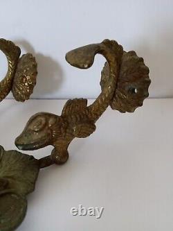 Vintage wall mount soap dish toothbrush fish shell iron brass Hollywood Regency