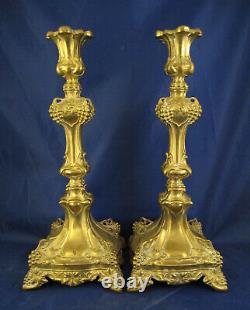 WMF signed antique Polish brass Sabbath candlesticks candles grapes Poland