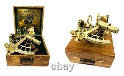 10 Sextant en laiton poli, collection marine nautique, astrolabe avec boîte.
