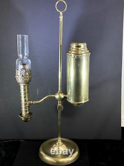 Ancien Cadre De Lampe Étudiante De Manhattan Brass Co Lampe À Huile En Laiton Massif C 1879