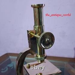 Ancien microscope en laiton lourd et loupe 7 étudiants microscope en laiton