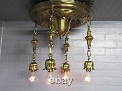 Antique 1920's Art Deco Luminaire En Laiton Poli Restauré Grande Condition 16 L