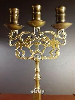 Antique 19ème siècle Candelabre en laiton coulé massif d'Europe centrale, vers 1880