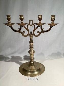 Chandelier Judaica en laiton antique du 19ème siècle pouvant contenir 4 bougeoirs