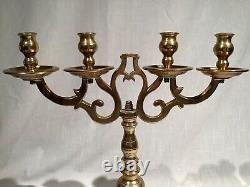 Chandelier Judaica en laiton antique du 19ème siècle pouvant contenir 4 bougeoirs