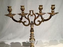 Chandelier Judaica en laiton antique du 19ème siècle pouvant contenir 4 bougeoirs