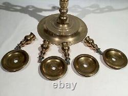 Chandelier Judaica en laiton antique du 19ème siècle pouvant contenir 4 bougeoirs