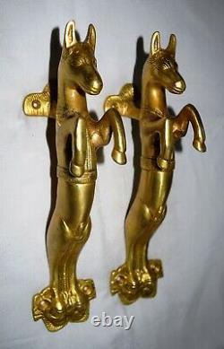 Cheval D'élevage Figurine En Laiton Golden Paire Poignée De Porte Bar Lounge Pull Decor Op39