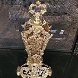 Écran de cheminée pliant en laiton antique avec motif de paon, style français victorien