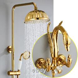 Ensemble de douche de salle de bain antique en or poli avec robinet mitigeur de douche et pomme de douche pluie