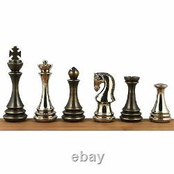 Ensemble de pièces d'échecs en laiton russe Zagreb Vintage 4.4 Argenté et poli antique.