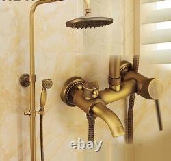 Ensemble de robinets de douche à effet pluie avec mitigeur, pommeau de douche à main et tête de 8 pouces avec tuyau en laiton antique.