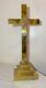 Grande Lampe De Table Croix D'autel Religieuse Commémorative En Laiton Poli Antique