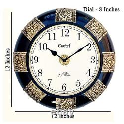 Horloge murale décorative en laiton antique de 12 pouces avec finition noire polie (Doré, 8 pouces)