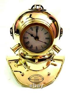 Laiton Antique Plongeurs Polis Casque De Plongée Horloge Nautical Home Desk Décoratif
