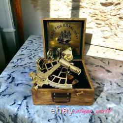 Laiton antique poli 10 Sextant Marine Collectible Ship Astrolabe Avec Boîte