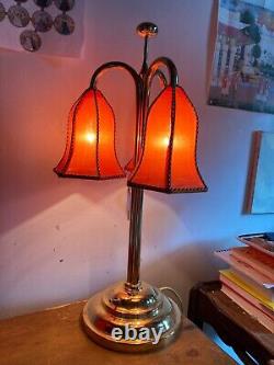 Lampe Triflowers Woka, laiton poli, abat-jour orange, design de Josef Hoffmann