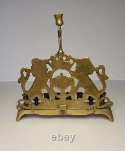 Menorah en laiton massif poli antique 9 supports 2 lions de Juda design banc des années 1920