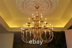 Monumentale Lustre en Laiton Poli à 3 Étages de Style Bougie Flamande 52x44'' avec 28 Bras