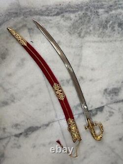 Or Poli Mariage Talwar / Épée Rouge Velvet Scabbrard Nouvellement Fait 38 Pouces