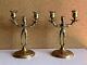 Paire De Chandeliers De Shabbat En Laiton Massif Pologne Antique Vintage Bougeoirs