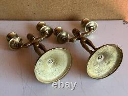 Paire de chandeliers de Shabbat en laiton massif Pologne Antique Vintage Bougeoirs