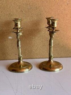 Paire de chandeliers de Shabbat en laiton massif Pologne Antique Vintage Bougeoirs