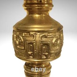 Porte-bougie en pilier en laiton antique avec masque Taotie en Chine archaïque fait main 14