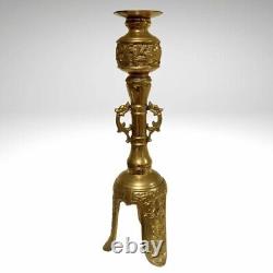 Porte-bougie pilier en laiton antique avec masque Taotie fait à la main de la Chine archaïque 14