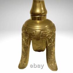 Porte-bougie pilier en laiton antique avec masque Taotie fait à la main de la Chine archaïque 14