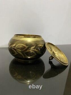 Pot antique en laiton poli avec couvercle et arroseur d'eau de rose gravé, style indien VTG.