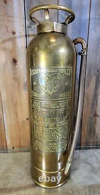 Pulvérisateur d'extincteur d'incendie ancien en cuivre/laiton vide de la marque Elkhart - Vintage soda-acide